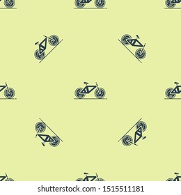 Blue Bicycle icon isolated seamless pattern on yellow background. Bike race. Extreme sport. Sport equipment.  Vector Illustration