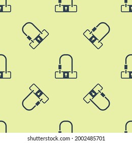 Blue Bicycle lock U shaped industrial icon isolated seamless pattern on yellow background.  Vector