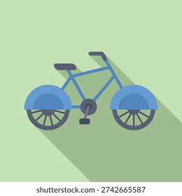 Blue bicycle with mudguards standing on a green background, side view, flat design style