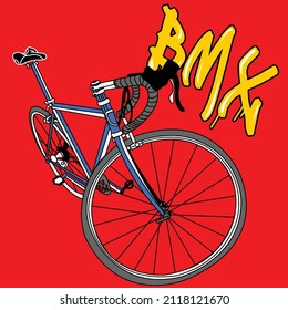 BLUE BICYCLE ON RED BACKGROUND BMX