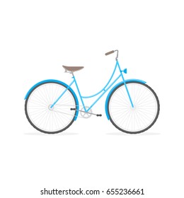 Blue bicycle on white background, flat design, vector illustration