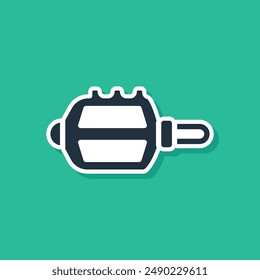 Blue Bicycle pedal icon isolated on green background.  Vector