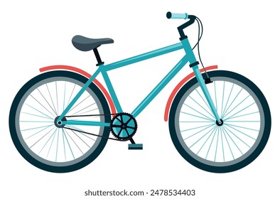 Blue bicycle with red fenders isolated on white background. Vector illustration