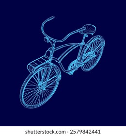 Blue bicycle with a seat and a blue handlebar. The bike is shown in a stylized way, with a blue color scheme