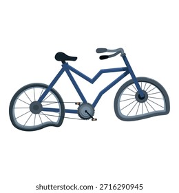 Bicicleta azul que sofre de dois pneus planos, necessitando de manutenção e reparação antes da utilização