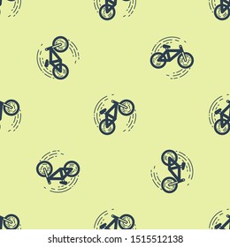 Blue Bicycle trick icon isolated seamless pattern on yellow background. Bike race. Extreme sport. Sport equipment.  Vector Illustration