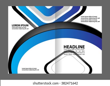 Blue bi-fold brochure template design, business leaflet, booklet
