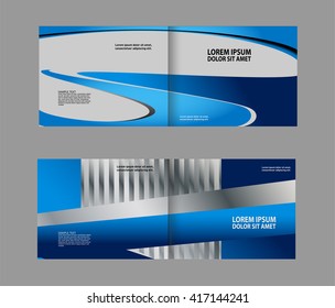 Blue bi-fold brochure template design, business leaflet, booklet
