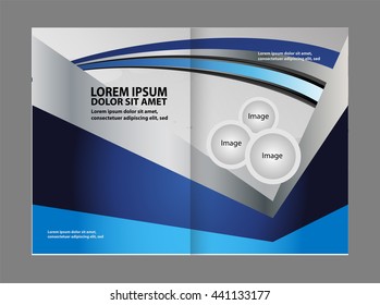 Blue bi-fold brochure template design, business leaflet, booklet
