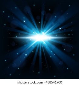 Blue big bang shine from darkness background