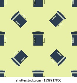 Blue Big flashlight for diver icon isolated seamless pattern on yellow background. Diving underwater equipment.  Vector Illustration