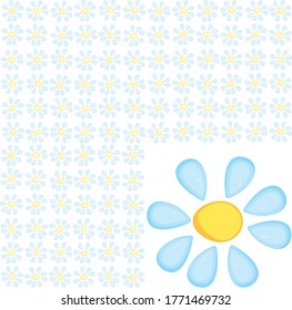 Flor azul grande con otras pequeñas repetidas