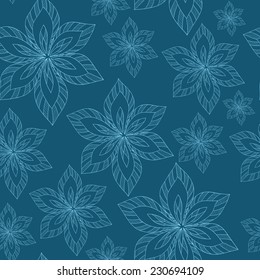blue big  flowers on a blue background vector seamless abstract hand-drawn pattern