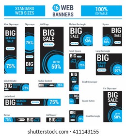 Blue Big Sale. Standard size web banners set. Vector Web Banners