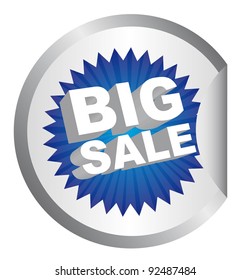 blue big sale tag over circle sticker isolated vector illustration