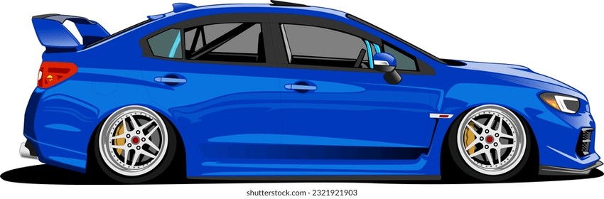 blue big sedan luxury lowered racing performance front side wheels vector illustration