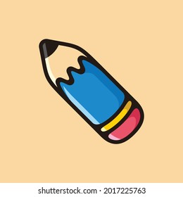 Blue big single pencil colored cartoon symbol logo style line art illustration design vector