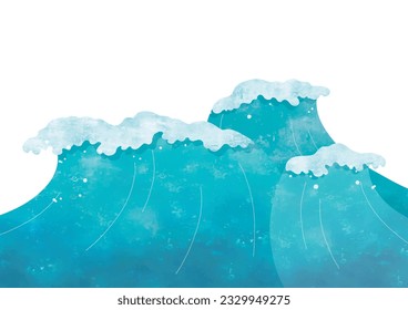 Blue big wave watercolor painting