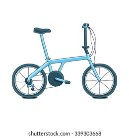 Blue bike, painted by hand. Vector illustration on white background.