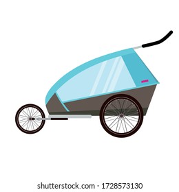  
Blue bike trailer for kids isolated on white background. Vector illustration in flat style.