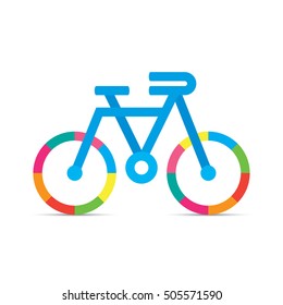 Blue bike vector icon. Blue bicycle with colorful wheels, isolated on a white background. Creative concept.