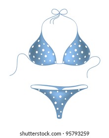 Blue bikini suit with white dots