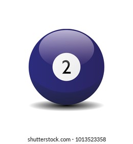 Blue billiard ball with number two 2. Vector 3d ilustration icon