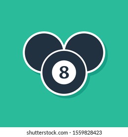 Blue Billiard pool snooker 8 ball icon isolated on green background. Billiard eight ball.  Vector Illustration