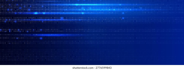 Blue Binary Code Background Glowing Digital Data Stream for AI Coding, Data Encryption, Cybersecurity, Software Engineering, Cloud Code Computing. Digital Transformation Technology Vector Backdrop