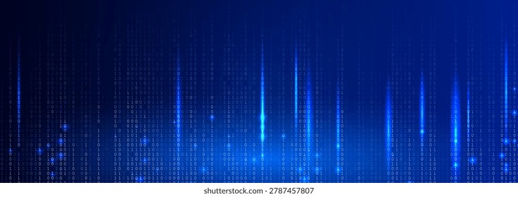 Blue Binary Code Background Glowing Digital Data Stream for AI Coding, Data Encryption, Cybersecurity, Software Engineering, Cloud Code Computing. Digital Transformation Technology Vector Backdrop