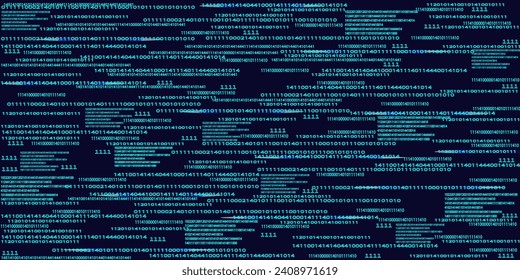 Blue binary code or matrix background. Big data visualization. Digital texture or pattern backdrop. Vector illustration.