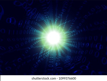 Blue binary code steam wave abstract background vector illustration, computer technology communication concept