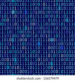 Blue binary computer code repeating vector background illustration 