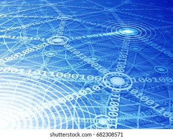 Blue binary computer network. Eps10. Transparency used. RGB. Organized by layers. Global colors. Gradients used.