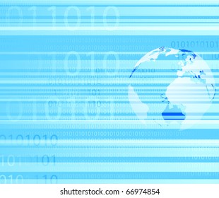 Blue binary data over planet. Vector illustration