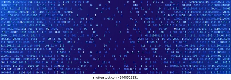 Blue Binary Data Software Programming Code Background. Random Parts of Program Code. Digital Data Technology Concept. 1 0 Machine Code. Random Binary Data Matrix Wide Vector Illustration.