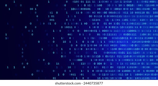 Blue Binary Data Software Programming Code Background. Random Parts of Program Code. Digital Data Technology Concept. 1 0 Machine Code. Random Binary Data Matrix Wide Vector Illustration.