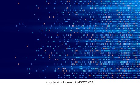 Plano de fundo de código de programação de software de dados binários azuis. Partes aleatórias do código do programa. Conceito de tecnologia de dados digitais. 1 0 Código da máquina. Ilustração De Vetor Amplo De Matriz De Dados Binária Aleatória.