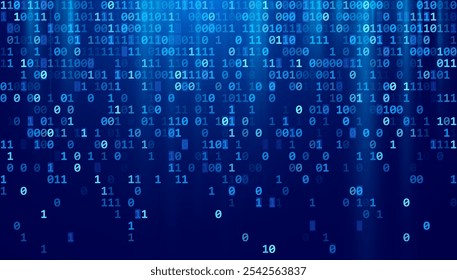 Blue Binary Data Software Programming Code Background. Random Parts of Program Code. Digital Data Technology Concept. 1 0 Machine Code. Random Binary Data Matrix Wide Vector Illustration.