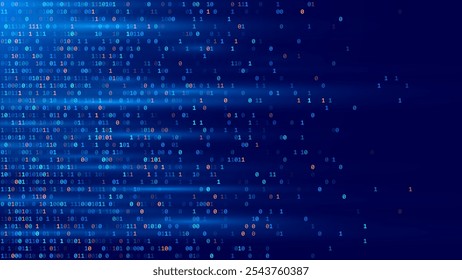 Plano de fundo de código de programação de software de dados binários azuis. Partes aleatórias do código do programa. Conceito de tecnologia de dados digitais. 1 0 Código da máquina. Ilustração De Vetor Amplo De Matriz De Dados Binária Aleatória.