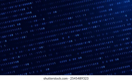 Hintergrund für blauen Binärdatensoftware-Programmiercode. Zufällige Teile des Programmcodes. Konzept der digitalen Datentechnik. 1 0 Maschinencode. Random Binary Data Matrix Wide Vector Illustration.