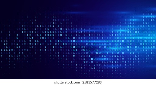 Blue Binary Data Software Programming Code Background. Random Parts of Program Code. Digital Data Technology Concept. 1 0 Machine Code. Random Binary Data Matrix Wide Vector Illustration.