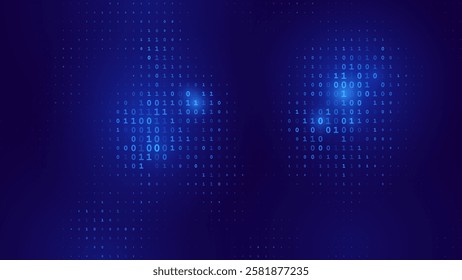 Blue Binary Data Software Programming Code Background. Random Parts of Program Code. Digital Data Technology Concept. 1 0 Machine Code. Random Binary Data Matrix Wide Vector Illustration.