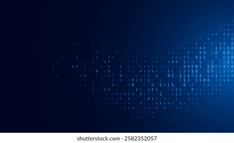 Blue Binary Data Software Programming Code Background. Random Parts of Program Code. Digital Data Technology Concept. 1 0 Machine Code. Random Binary Data Matrix Wide Vector Illustration.