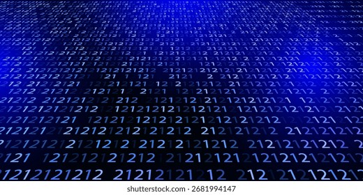 Plano de fundo de código de programação de software de dados binários azuis. Parte aleatória do código do programa. Conceito de tecnologia de dados digitais. Código da Máquina 12. Ilustração De Vetor Amplo De Matriz De Dados Binária Aleatória.