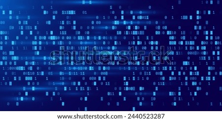 Blue Binary Data Software Programming Code Background. Random Parts of Program Code. Digital Data Technology Concept. 1 0 Machine Code. Random Binary Data Matrix Wide Vector Illustration.