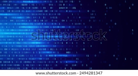 Blue Binary Data Software Programming Code Background. LLM GPT Tech Concept. Digital Data Technology. 1 0 Machine Code. Random Binary Data Matrix Wide Vector Illustration.