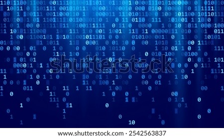 Blue Binary Data Software Programming Code Background. Random Parts of Program Code. Digital Data Technology Concept. 1 0 Machine Code. Random Binary Data Matrix Wide Vector Illustration.