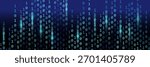 Blue binary rain background with glimmer and glowing light. Binary code with blue light.