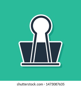 Blue Binder clip icon isolated on green background. Paper clip.  Vector Illustration